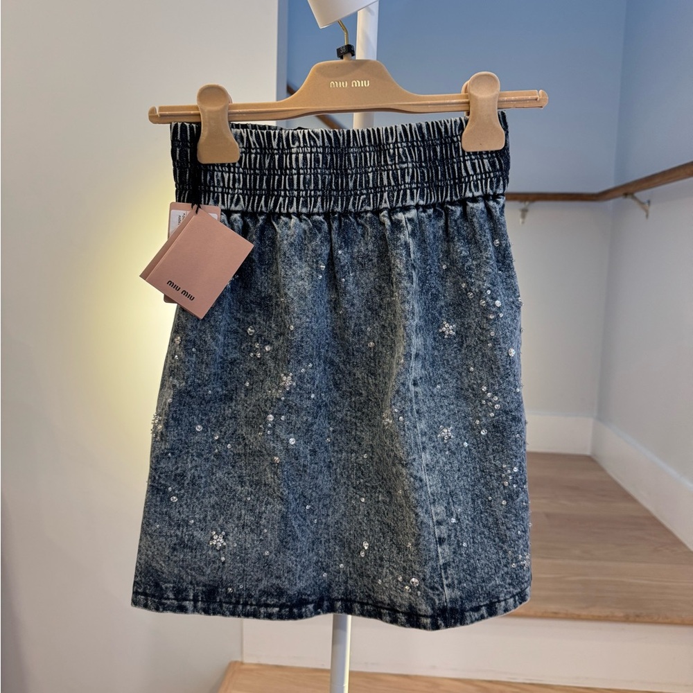 NWT Miu Miu Crystal Jeans Skirt